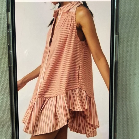 FREE PEOPLE Be Real rust colored  and tan striped sleeveless mini dress. Size L. - Picture 2 of 14
